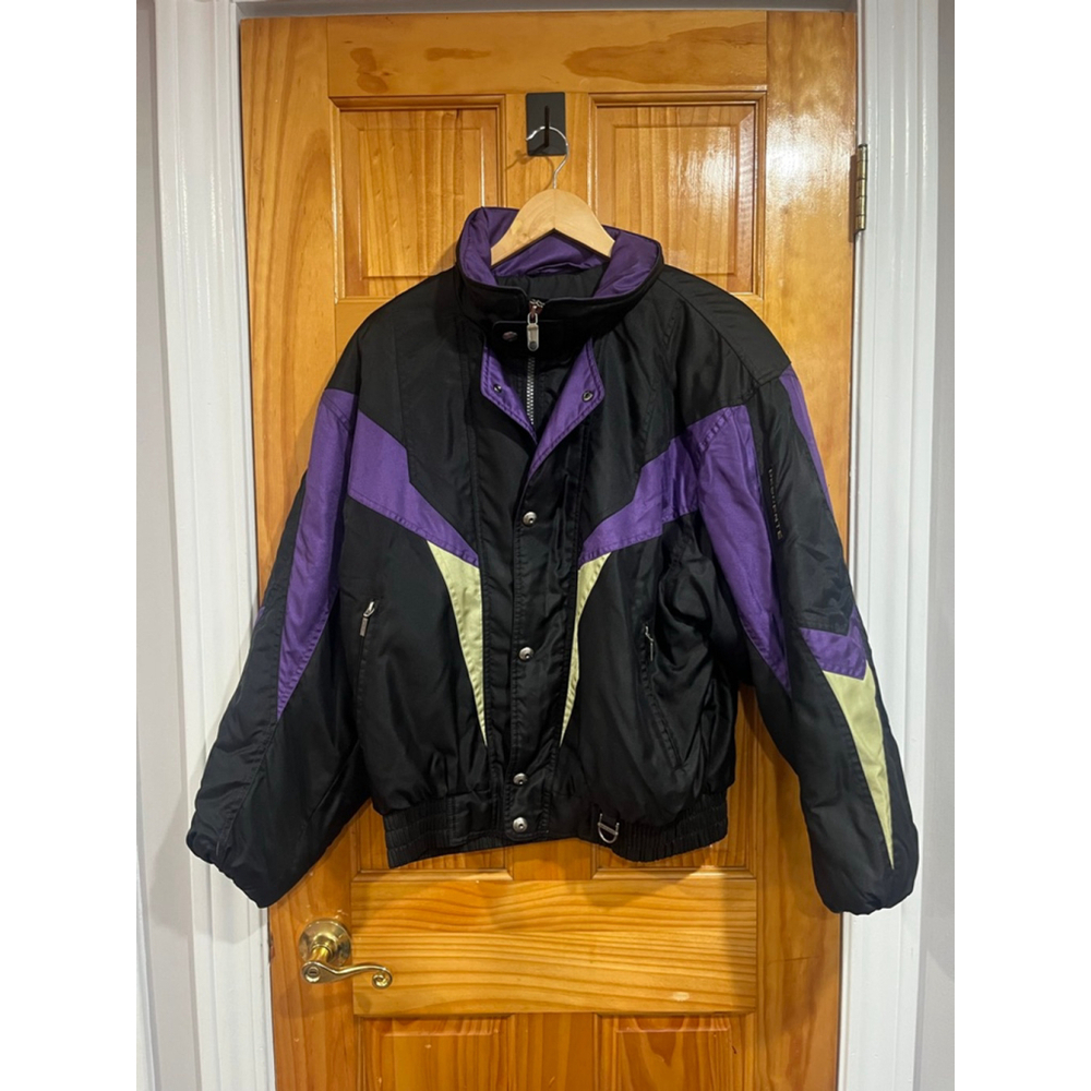 Vintage Descente Ski Jacket Retro M Black Purple Green 90s Colorblock Hood